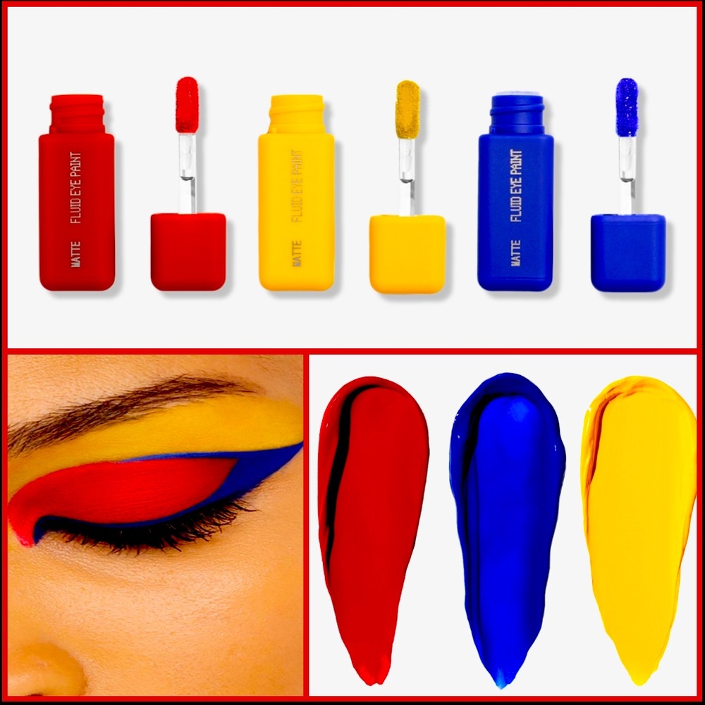 ABOUT FACE Matte Fluid Eye Paint THE MINIS Primaries Liquid Red Yellow Blue+GIFT